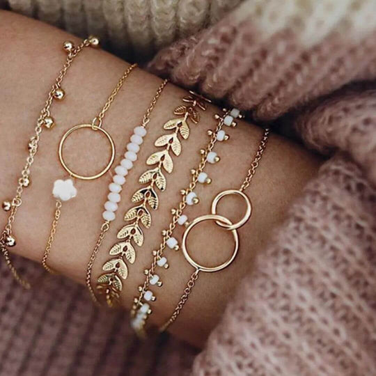 Layered Gold Charm Bracelet Set Diane Jewelry