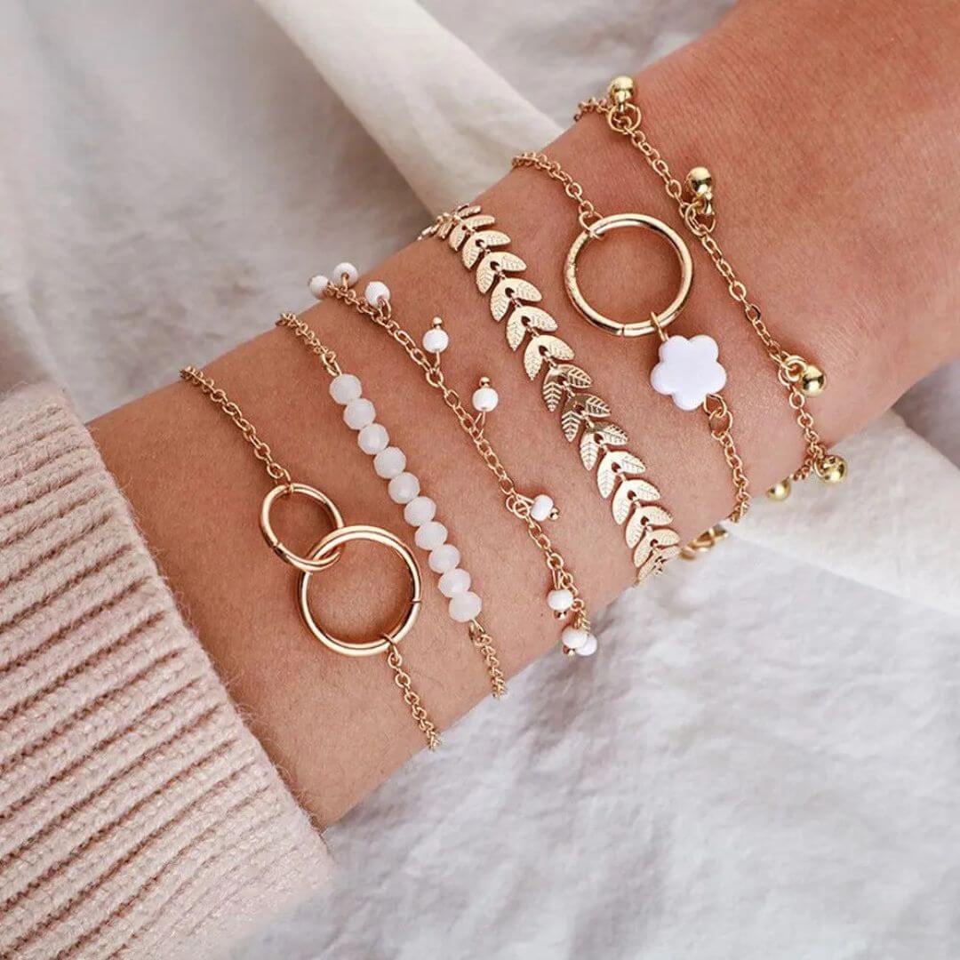 Layered Gold Charm Bracelet Set Diane Jewelry