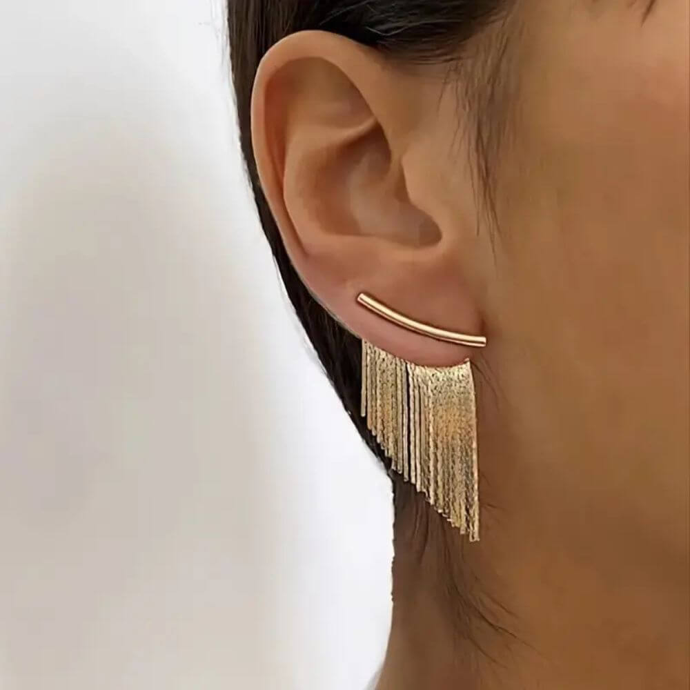 Gold Fringe Ear Cuff Earrings Diane Jewelry