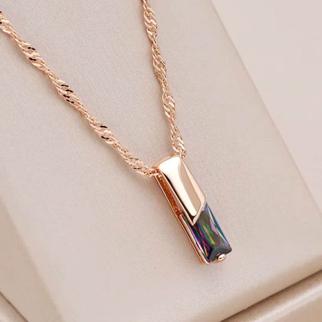 Geometric Rainbow Stone Pendant Necklace - Diane Jewelry