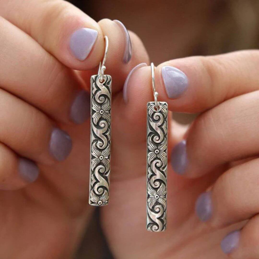 Antique Floral Silver Dangle Earrings - Diane Jewelry
