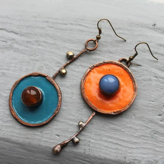 Copper Enamel Boho Drop Earrings - Diane Jewelry