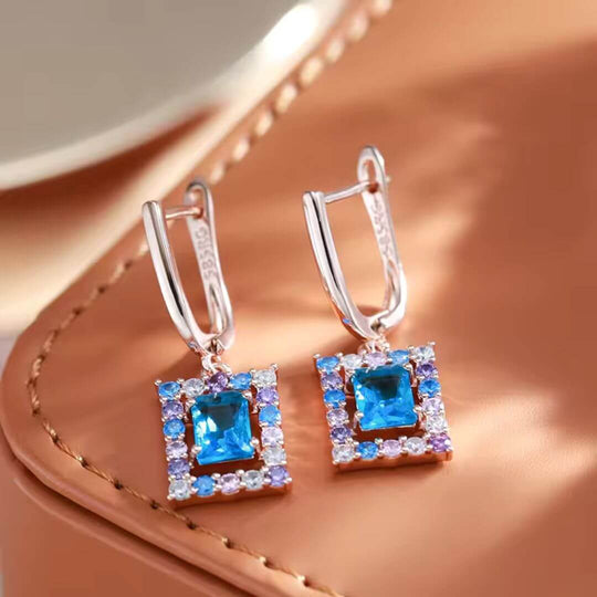 Blue Crystal Drop Earrings Women - Diane Jewelry