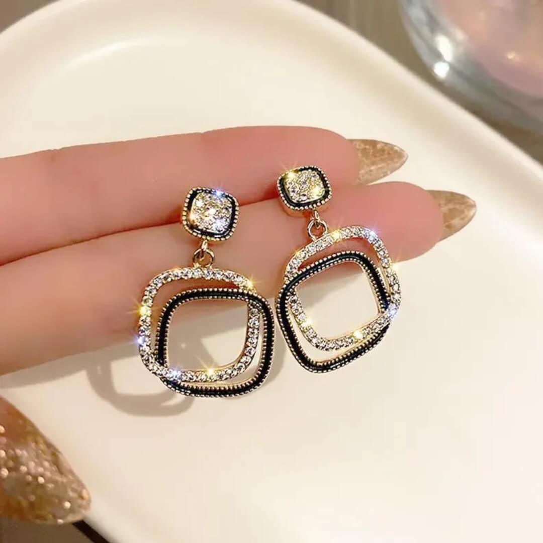 Vintage Square Rhinestone Drop Earrings - Diane Jewelry
