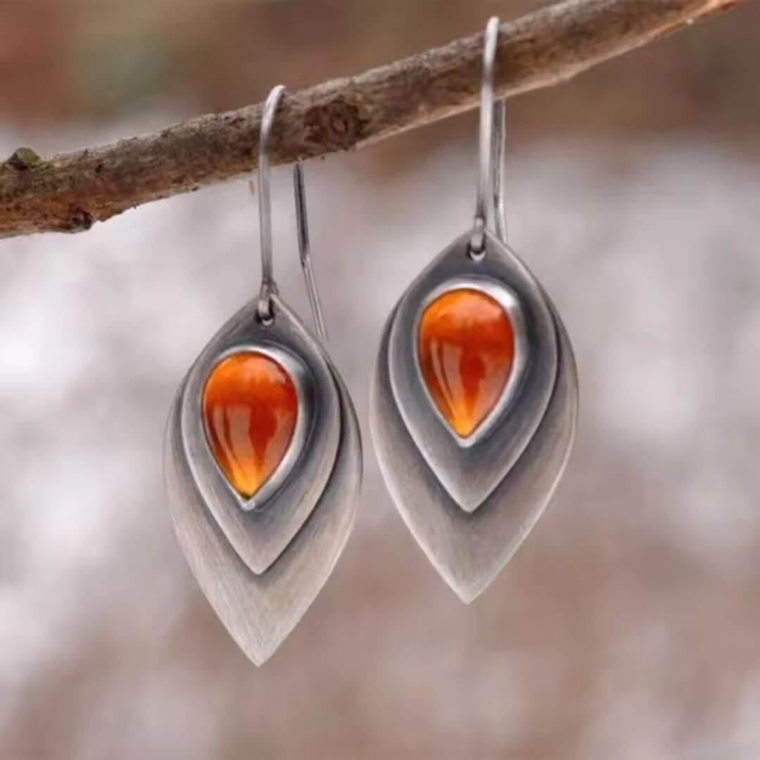 Boho Leaf Drop Gemstone Earrings - Diane Jewelry