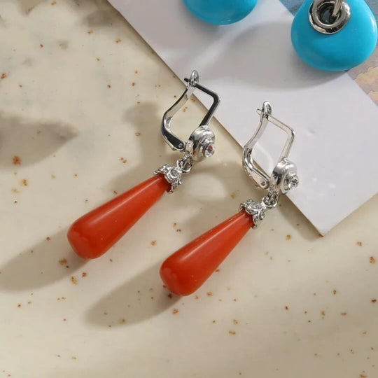 Vintage Red Teardrop Dangle Earrings - Diane Jewelry