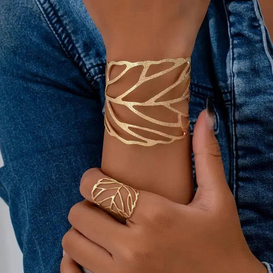 Silver Leaf Cutout Cuff Bracelet - Diane Jewelry