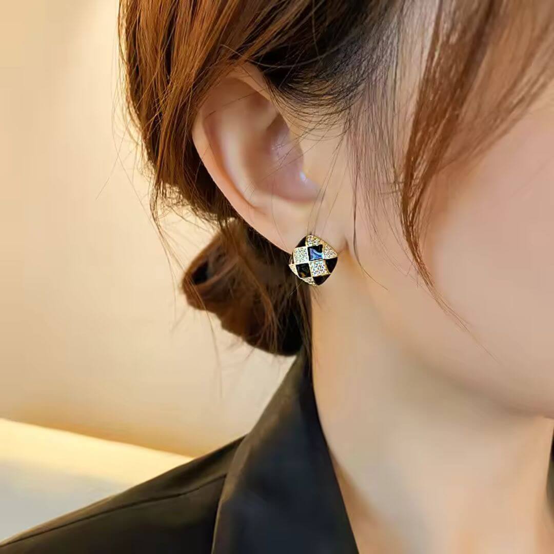 Black Gold Grid Stud Earrings - Diane Jewelry