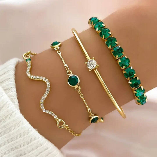 Gold Emerald Stackable Bracelet Set - Diane Jewelry
