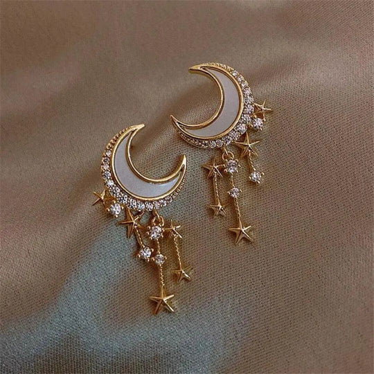 Gold Moon Star Drop Earrings - Diane Jewelry