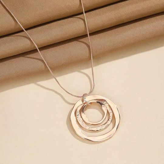 Gold Textured Circle Pendant Necklace - Diane Jewelry