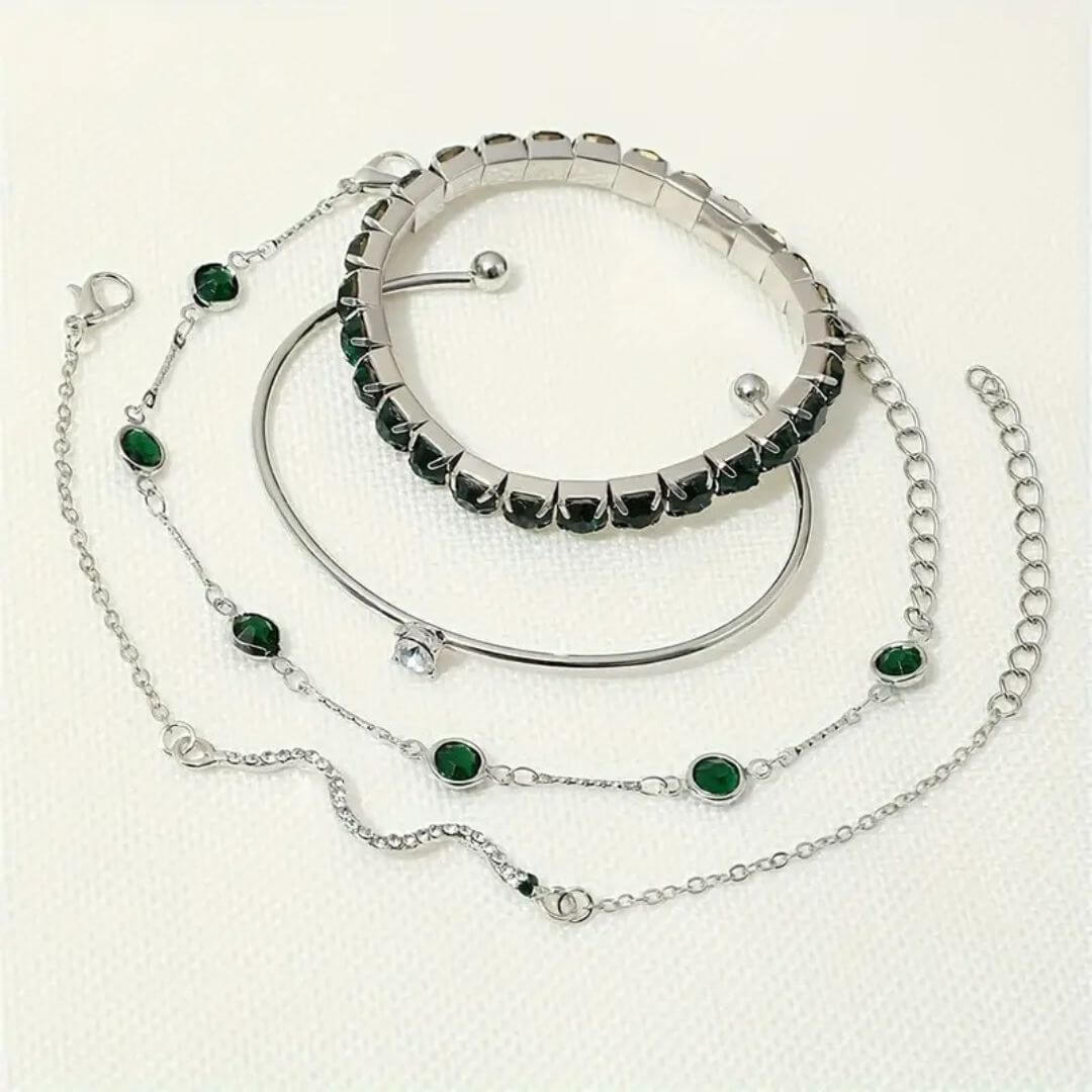Gold Green Crystal Bracelet Set - Diane Jewelry