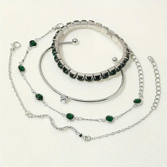 Gold Green Crystal Bracelet Set - Diane Jewelry