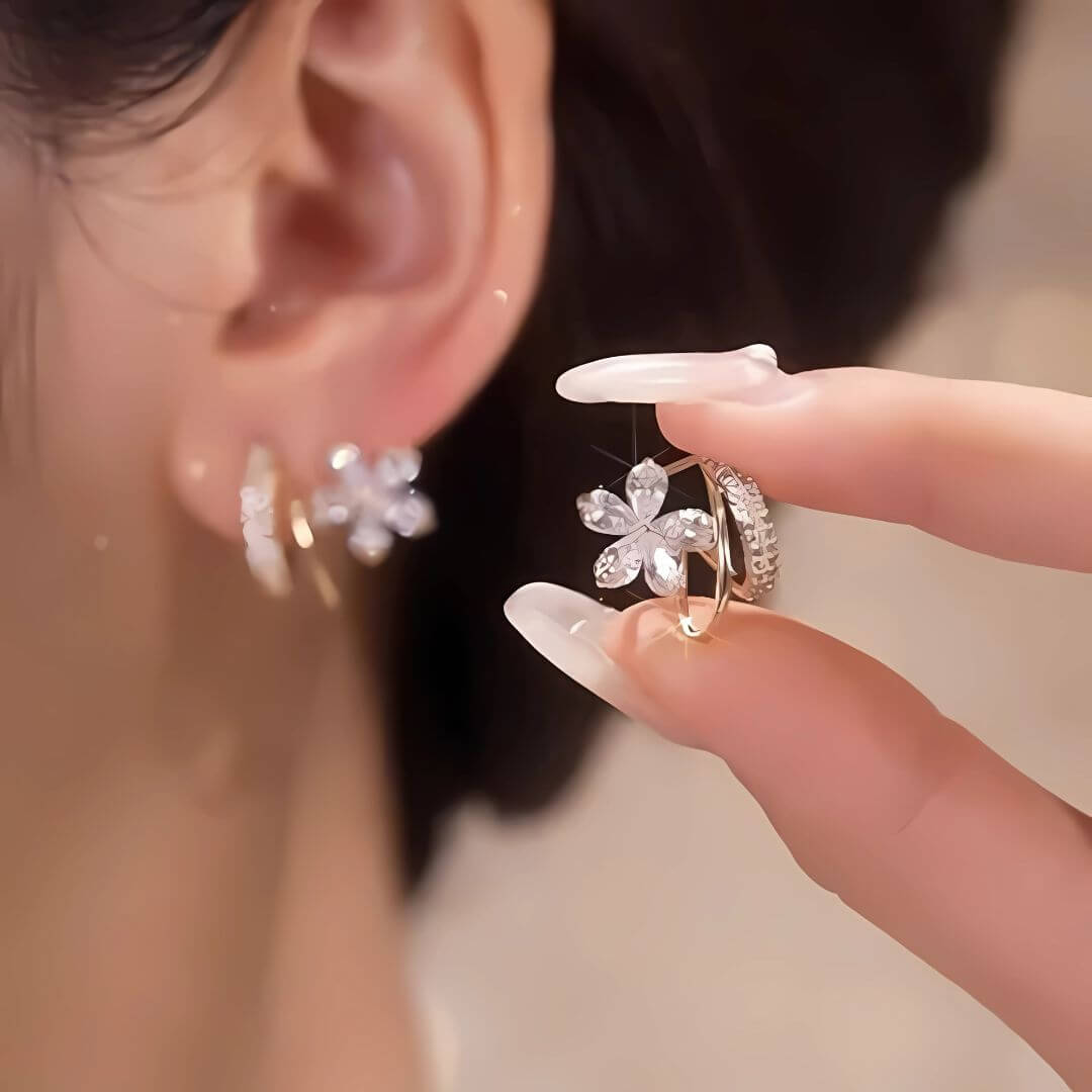 Crystal Flower Gold Hoop Earrings - Diane Jewelry