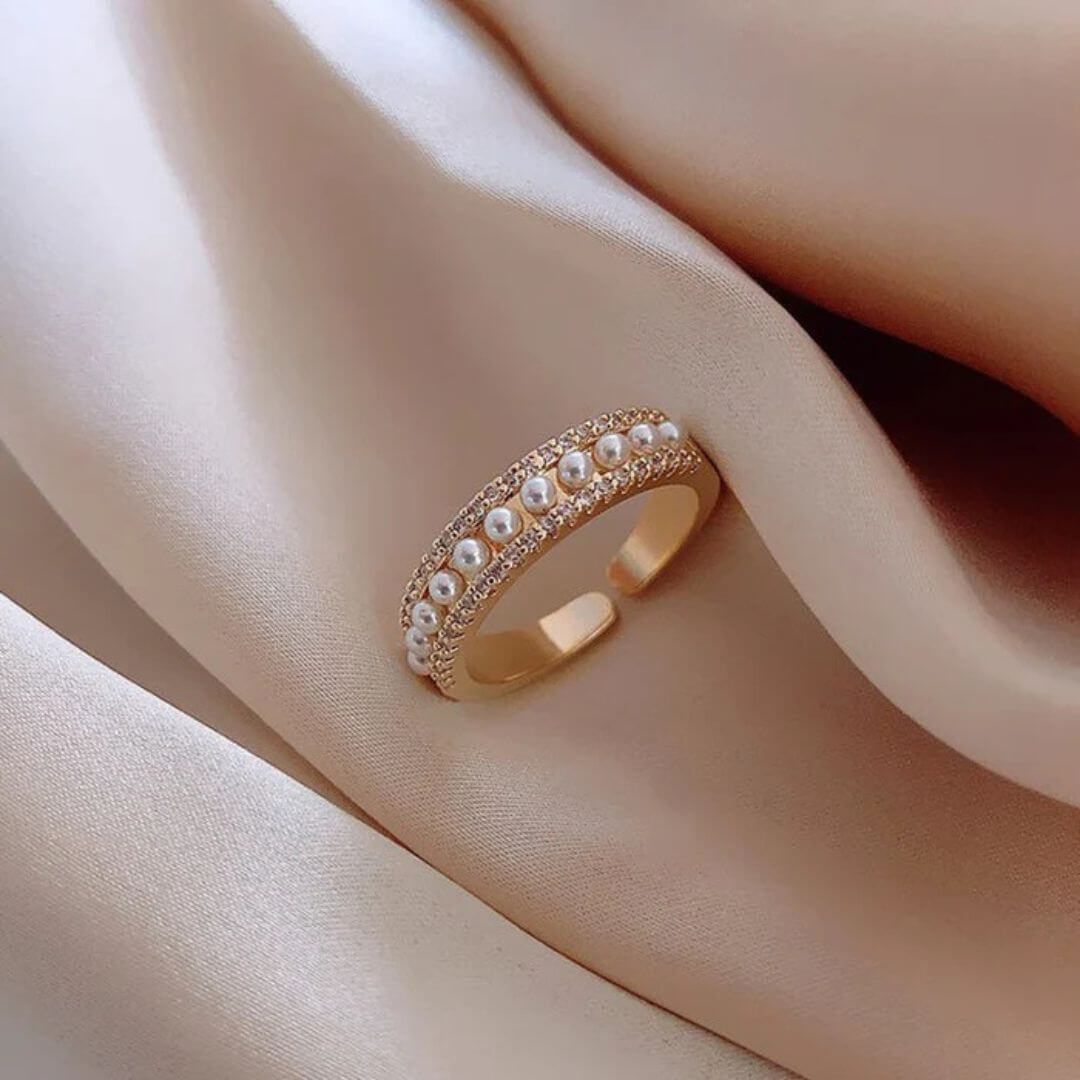 Gold Pearl Adjustable Open Ring - Diane Jewelry
