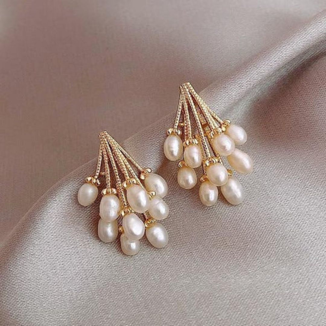 Gold Cluster Baroque Pearl Earrings - Diane Jewelry