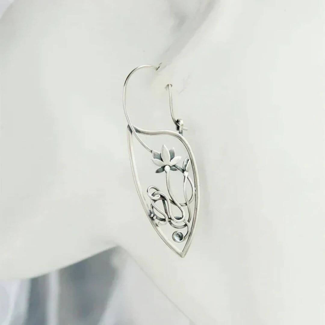 Silver Lotus Flower Dangle Earrings - Diane Jewelry