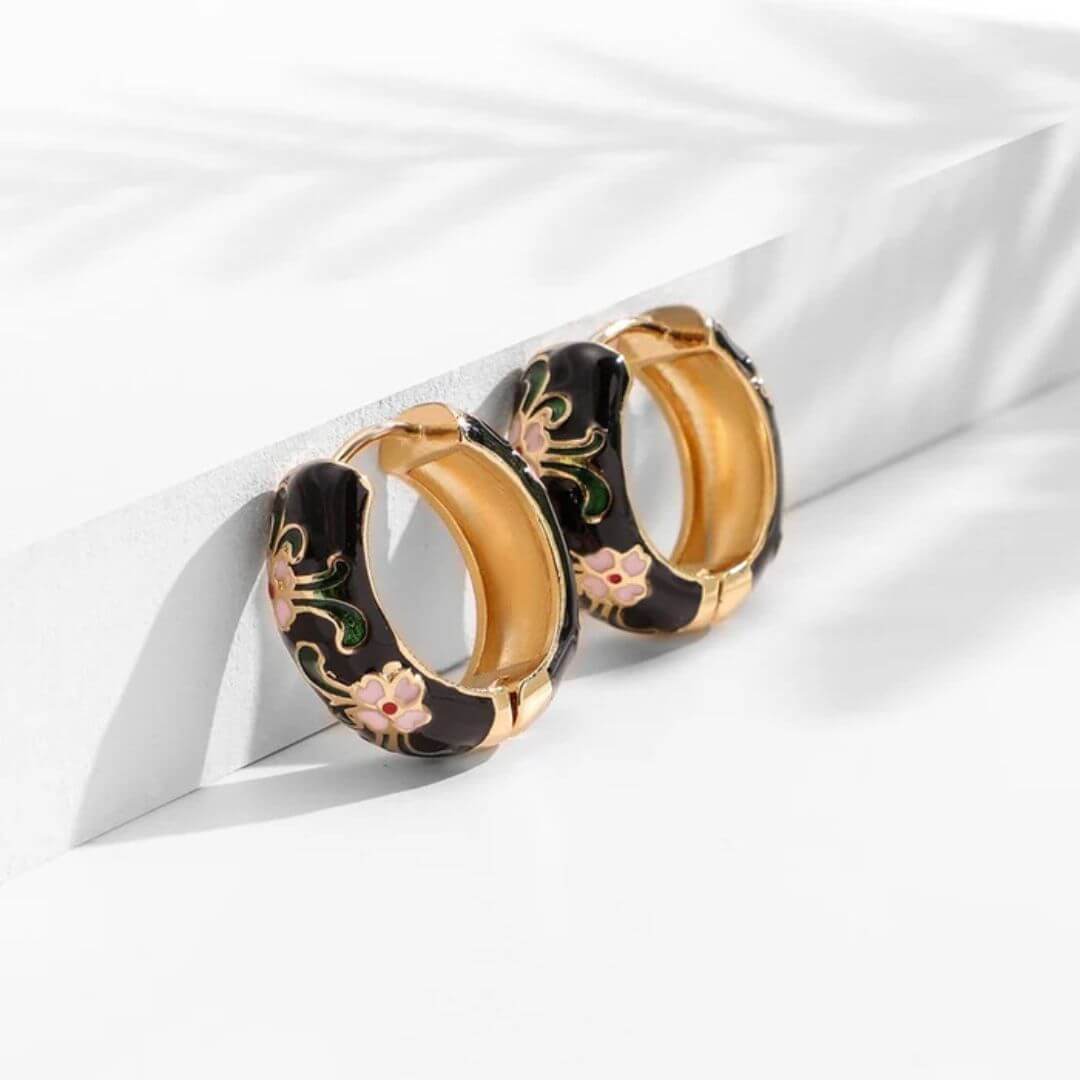 Colorful Floral Enamel Hoop Earrings - Diane Jewelry