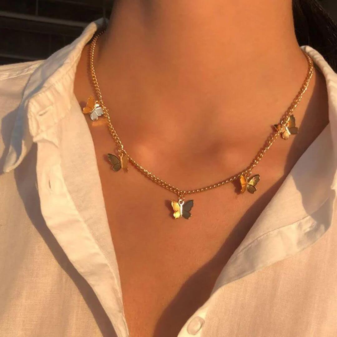 Silver Butterfly Charm Choker Necklace - Diane Jewelry