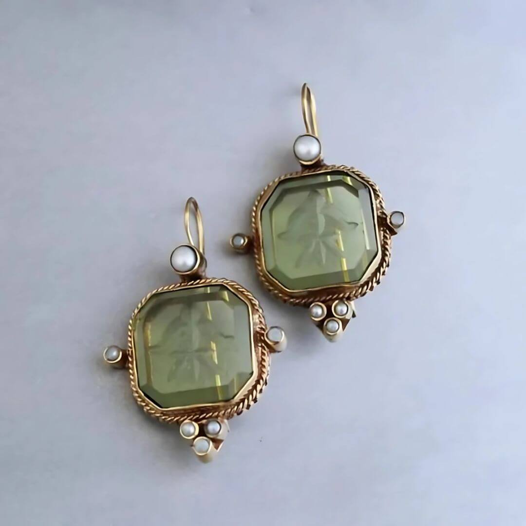 Pearl Vintage Glass Drop Earrings - Diane Jewelry