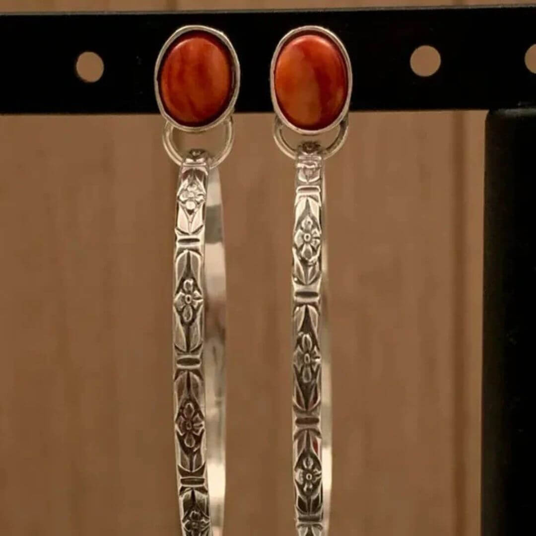 Vintage Silver Floral Hoop Earrings - Diane Jewelry
