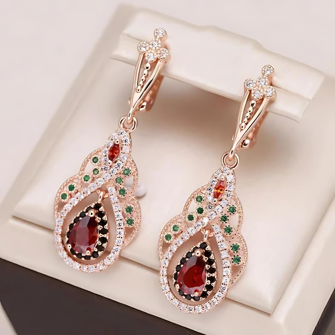 Teardrop Red Green Dangle Earrings - Diane Jewelry