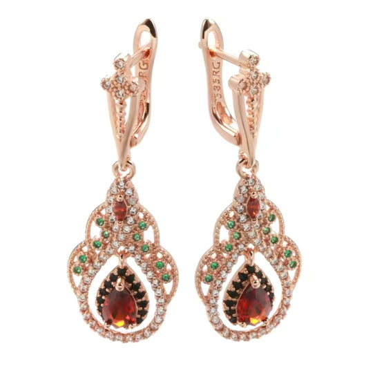 Teardrop Red Green Dangle Earrings - Diane Jewelry