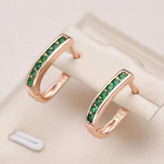 Rose Gold Green Huggie Earrings - Diane Jewelry