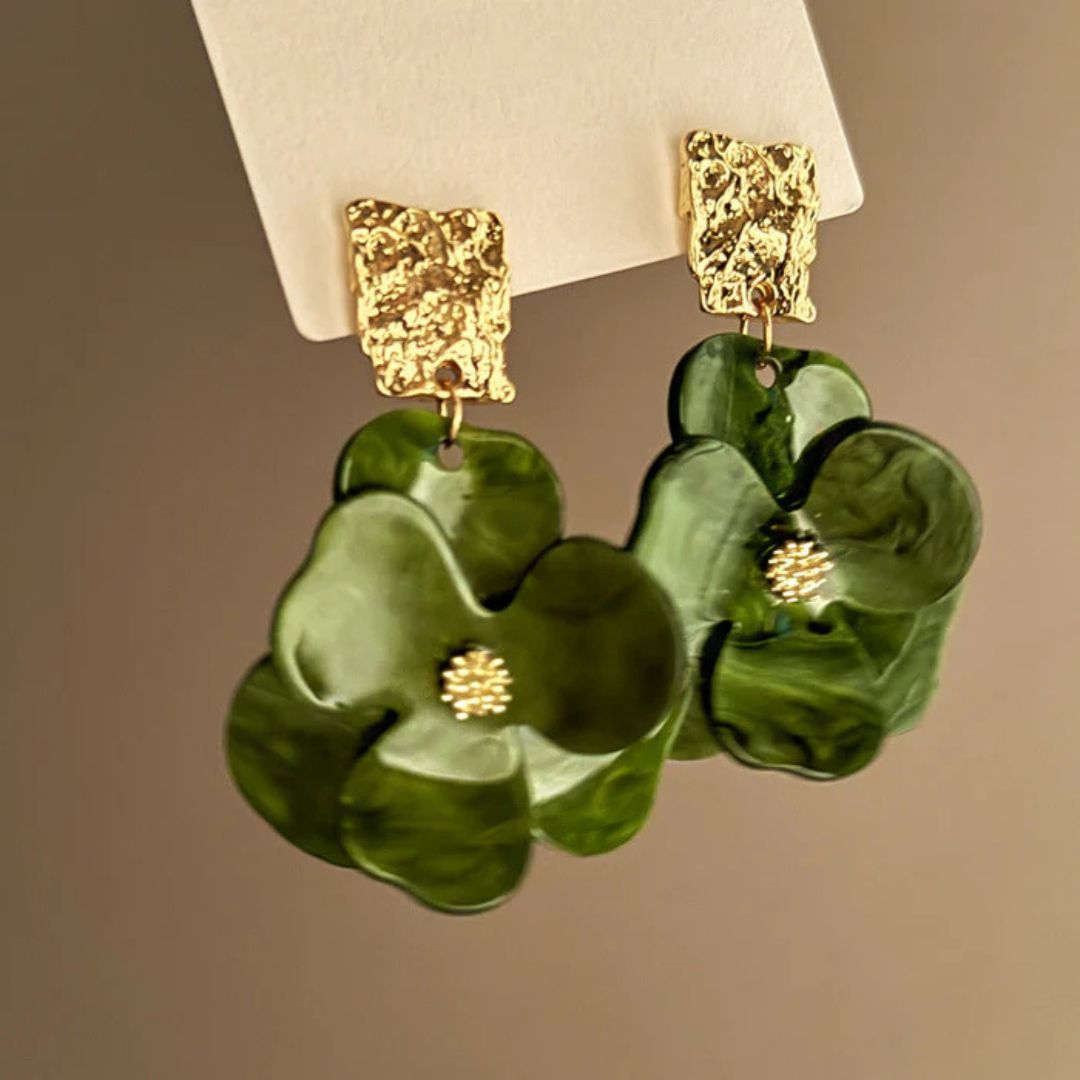 White Floral Resin Drop Earrings - Diane Jewelry