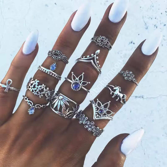 Vintage Flower Adjustable Ring Set - Diane Jewelry