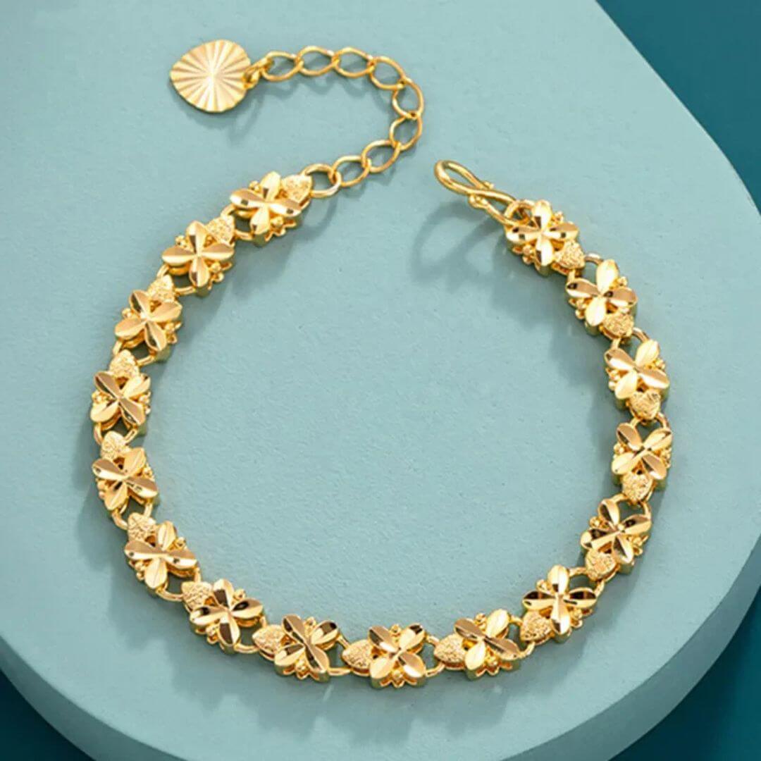 Gold Floral Charm Chain Bracelet - Diane Jewelry
