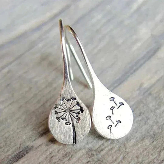 Silver Dandelion Drop Hook Earrings - Diane Jewelry