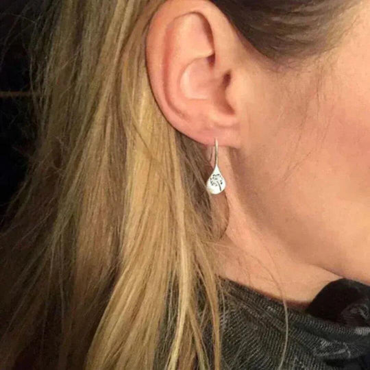 Silver Dandelion Drop Hook Earrings - Diane Jewelry