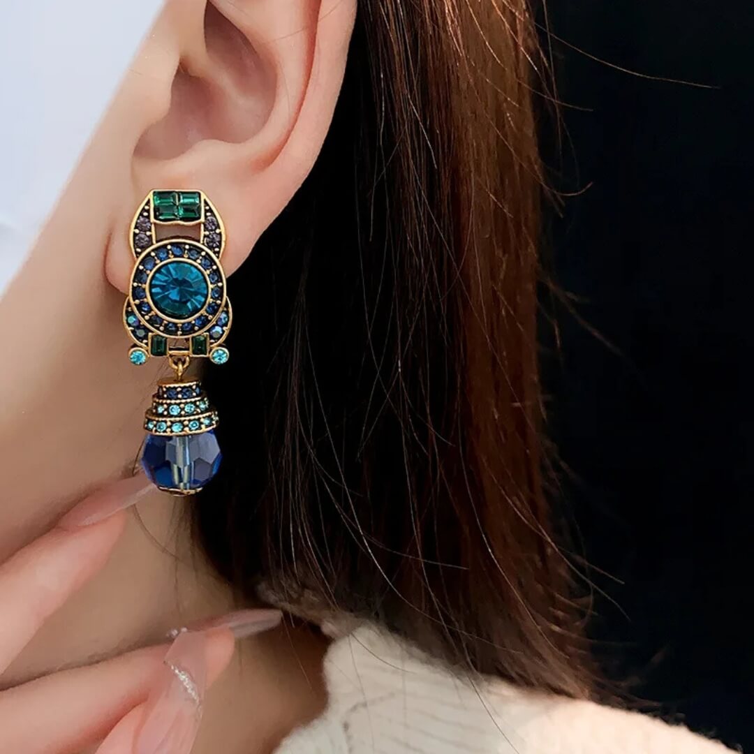Vintage Blue Crystal Drop Earrings - Diane Jewelry