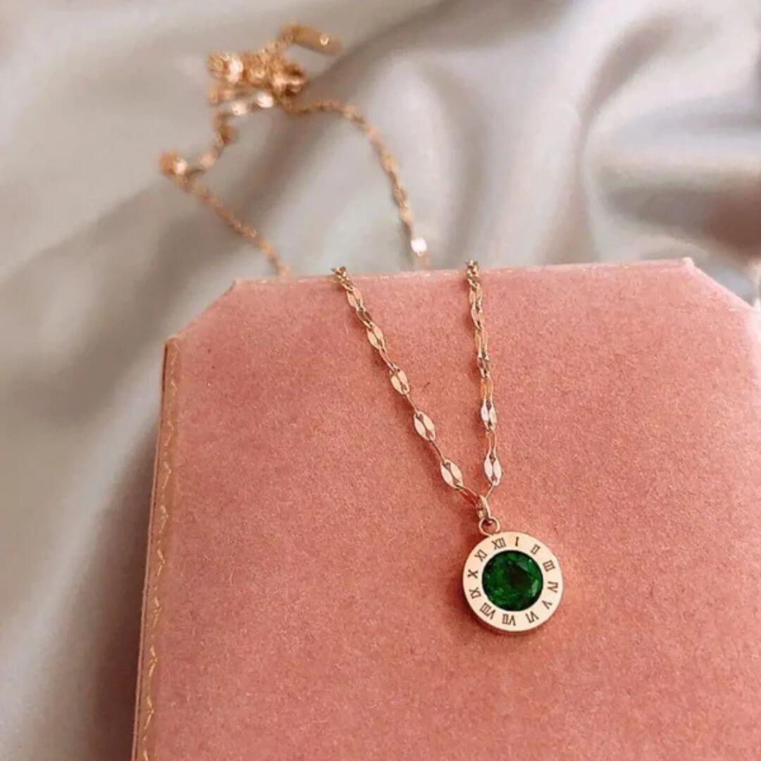 Gold Roman Numeral Emerald Necklace Diane Jewelry