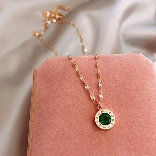 Gold Roman Numeral Emerald Necklace Diane Jewelry
