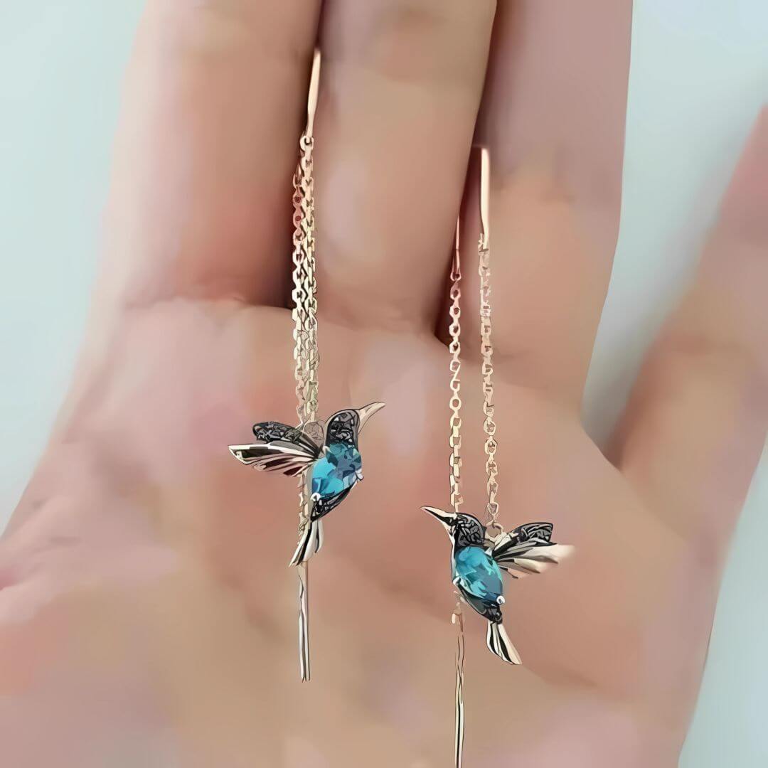 Hummingbird Gemstone Threader Drop Earrings - Diane Jewelry