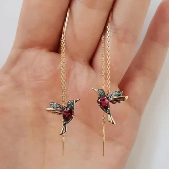 Hummingbird Gemstone Threader Drop Earrings - Diane Jewelry