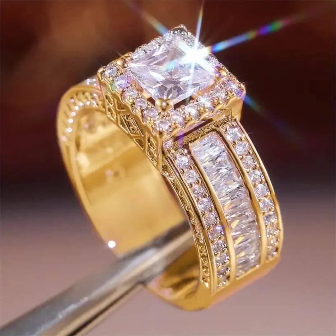 Gold Princess Baguette Engagement Ring - Diane Jewelry
