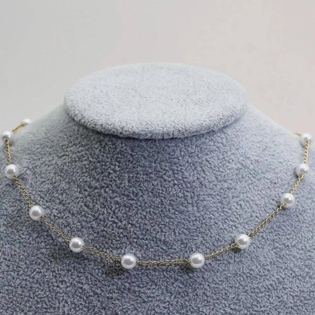 Gold Dainty Pearl Chain Necklace - Diane Jewelry