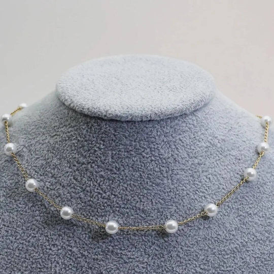 Gold Dainty Pearl Chain Necklace - Diane Jewelry