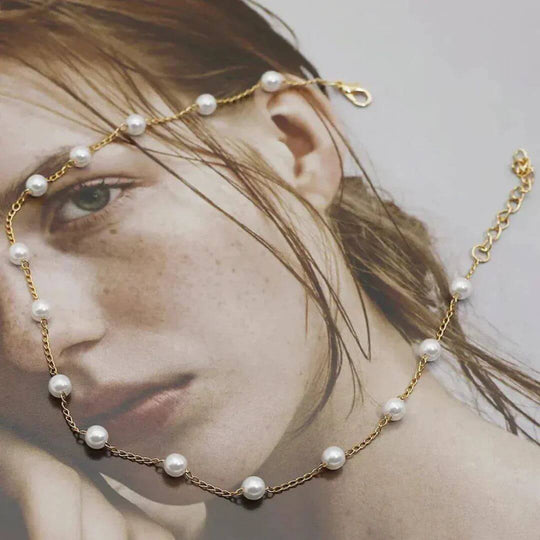 Gold Dainty Pearl Chain Necklace - Diane Jewelry