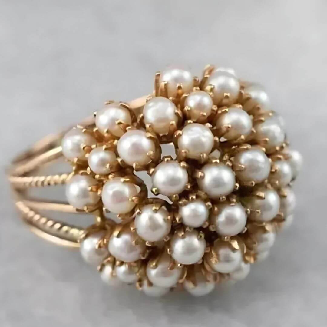 Vintage Gold Pearl Cluster Ring - Diane Jewelry