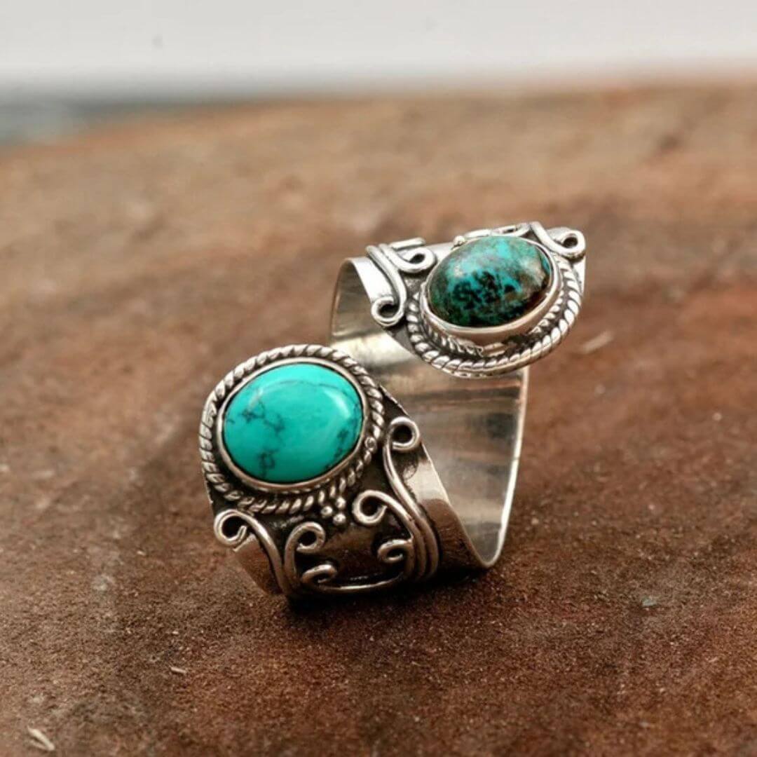 Vintage Turquoise Adjustable Silver Ring - Diane Jewelry