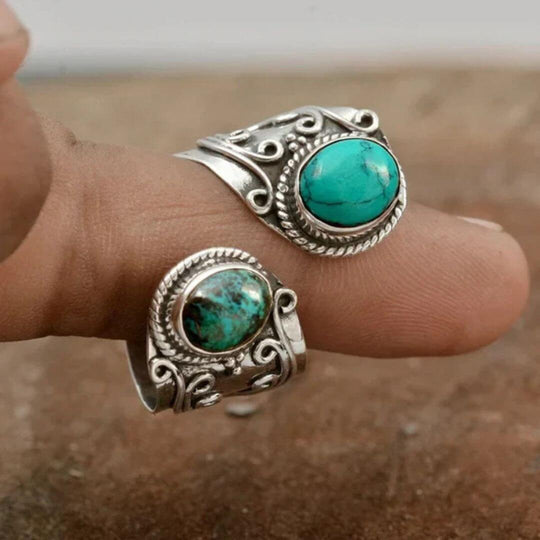 Vintage Turquoise Adjustable Silver Ring - Diane Jewelry