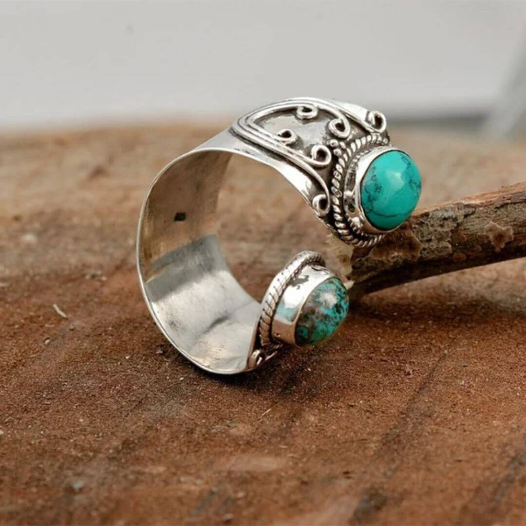 Vintage Turquoise Adjustable Silver Ring - Diane Jewelry