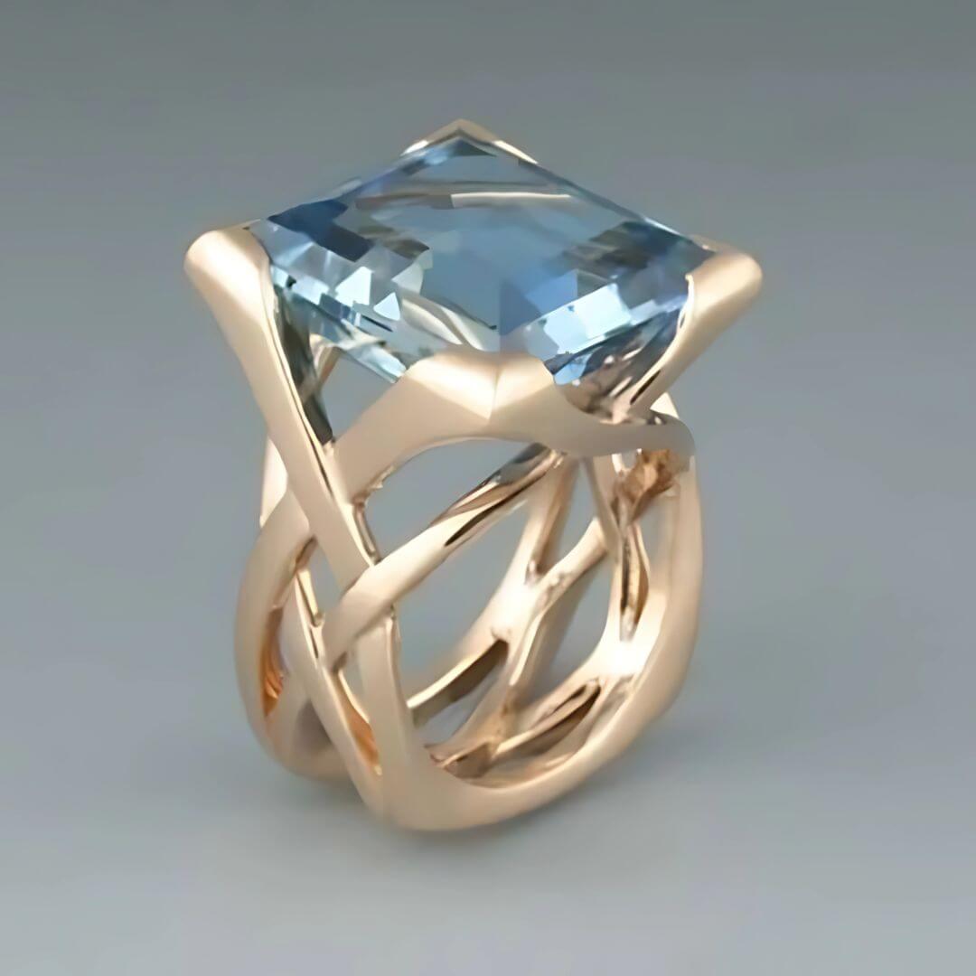 Rose Gold Blue Statement Ring - Diane Jewelry