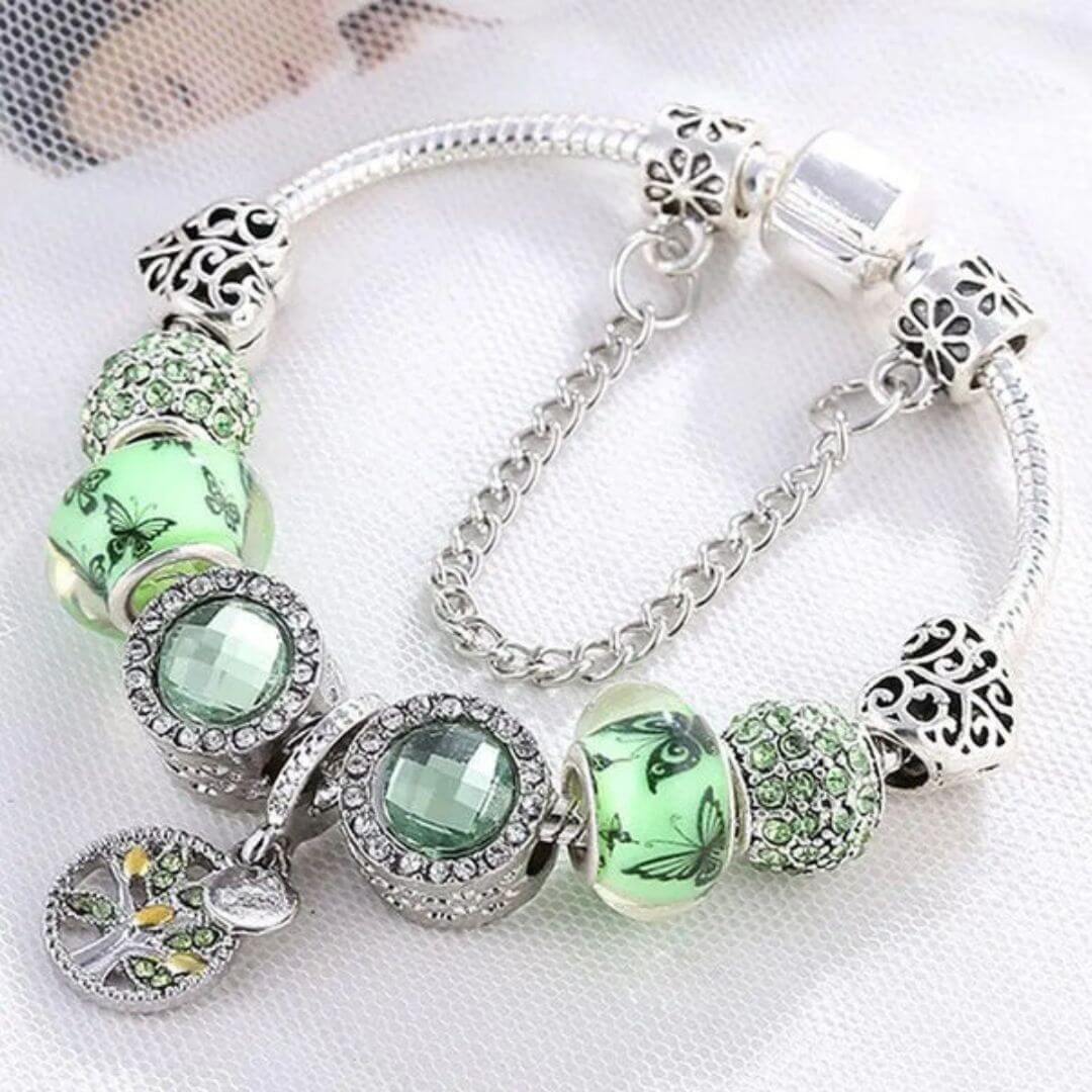 Green Charm Beaded Snake Bracelet - Diane Jewelry