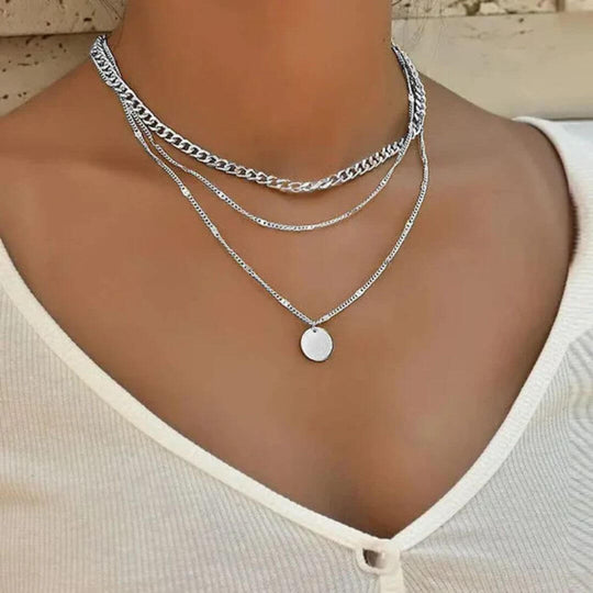 Gold Layered Chain Disc Necklace - Diane Jewelry