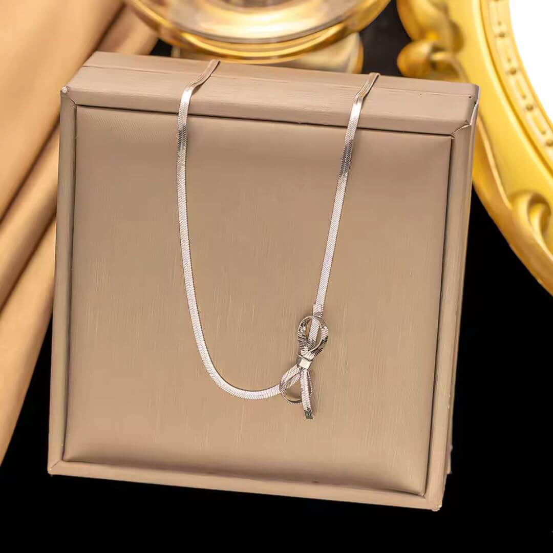 Gold Bow Ribbon Chain Necklace - Diane Jewelry